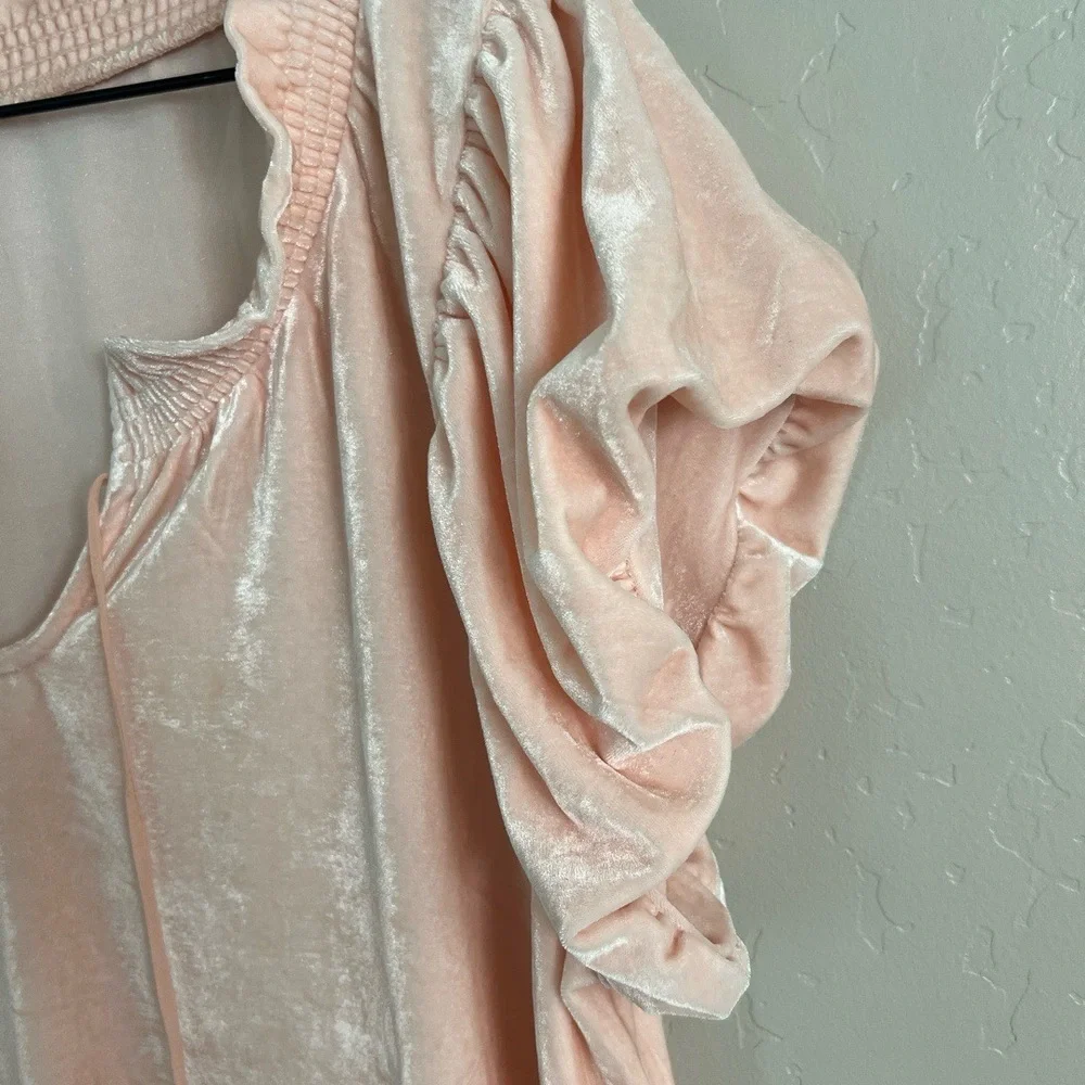 Free People Teresa‎ Velvet XL Light Pink Ruffled Peasant Puff Sleeve Top Boho
